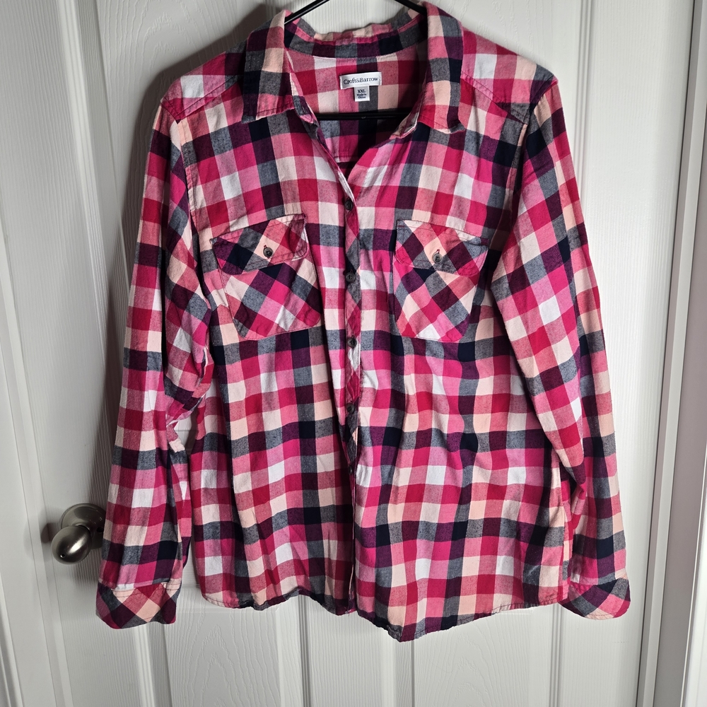 Croft & Barrow Red and Pink Plaid Button Down Shirt